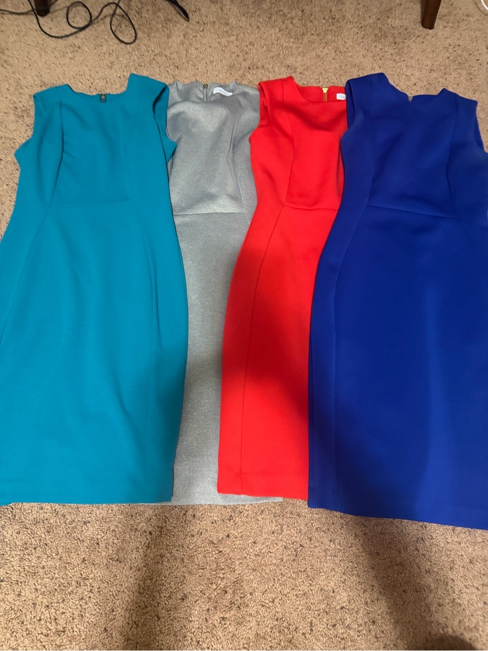 CK sz 2 lot of 4 sheath Scuba Calvin Klein dresses teal dress